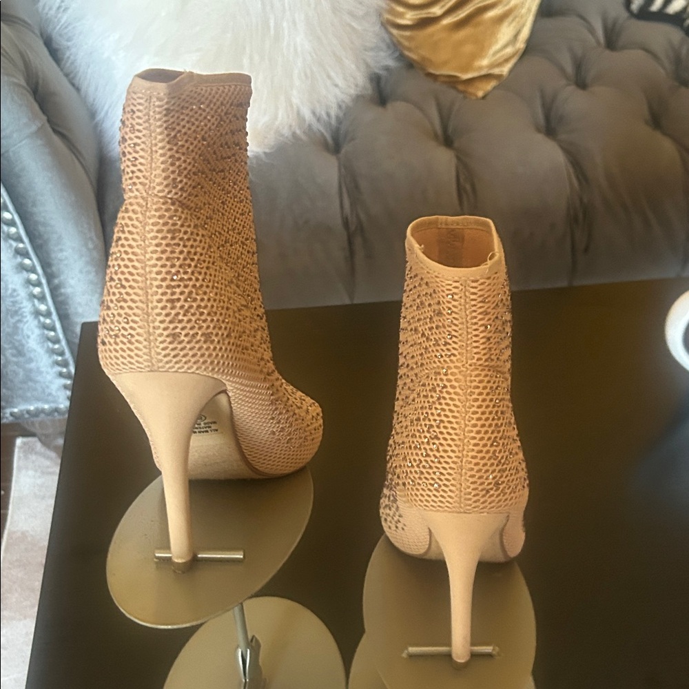 Elegant Cream Peep-Toe Ankle Boots - Picture 13 of 13